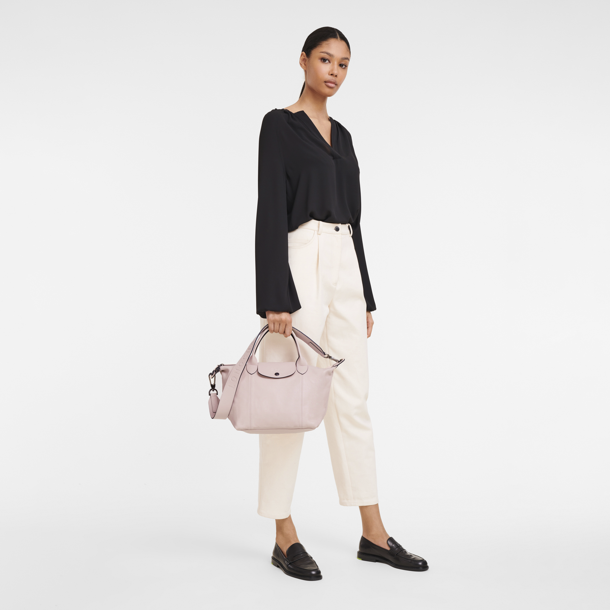 longchamp le pliage cuir pink
