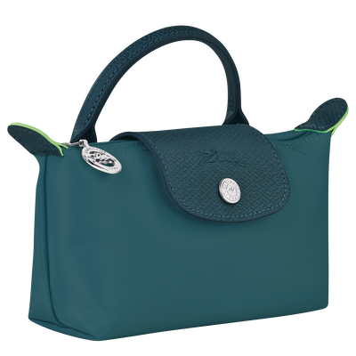 Le Pliage Green Pouch with handle , Peacock - Recycled canvas