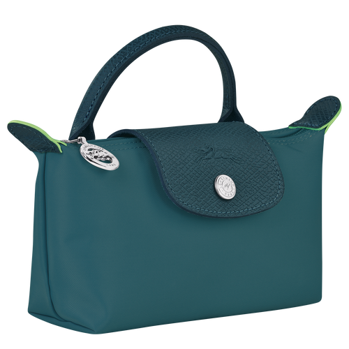 Le Pliage Green Pouch with handle , Peacock - Recycled canvas - View 2 of  4