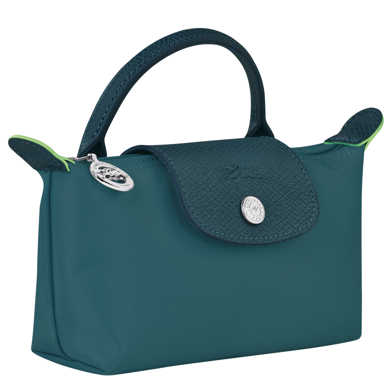 Le Pliage Green Pouch with handle , Peacock - Recycled canvas  - View 2 of  4