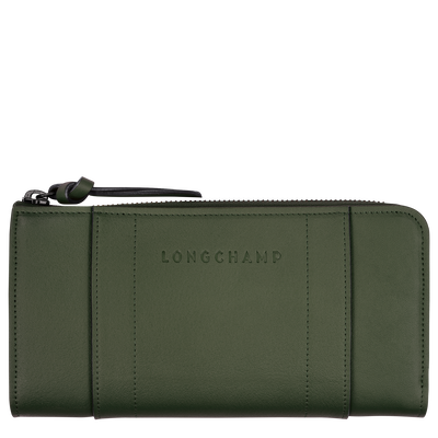 ロンシャン 3D ジップラウンドウォレット , カーキ - レザー