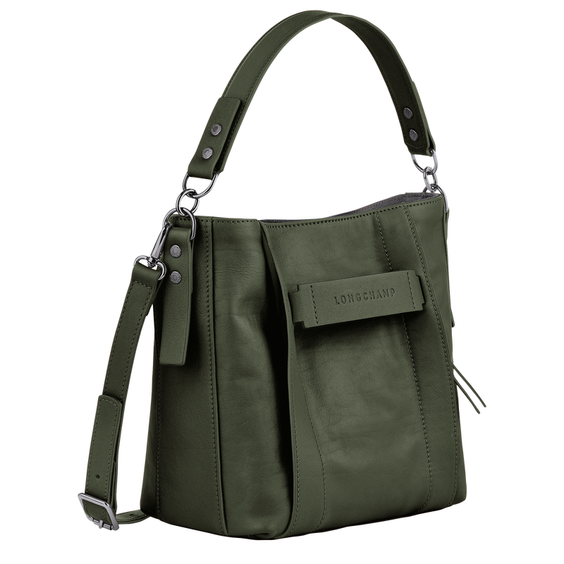 Sac bandouli&egrave;re S Longchamp 3D , Cuir - Kaki  - Vue 3 de 6