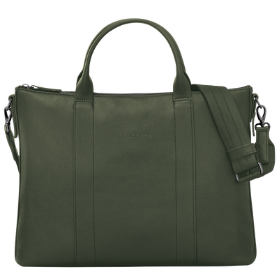 Longchamp 3D Briefcase , Khaki - Leather