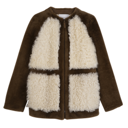 Coat , Olive/Ecru - Leather
