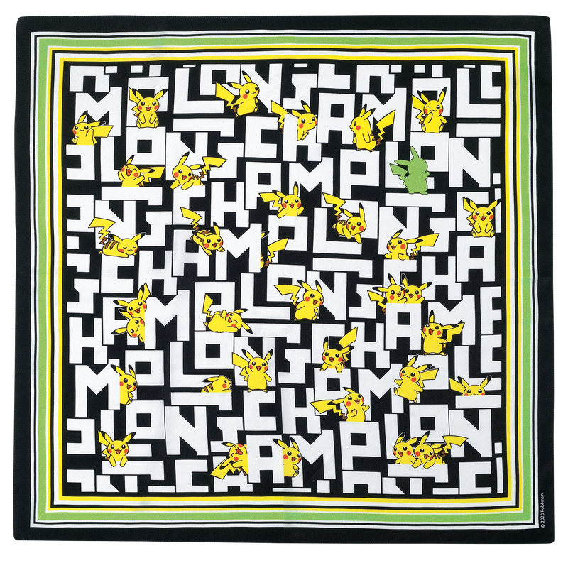 Silk scarf 50x50 Longchamp x Pokémon Black/White