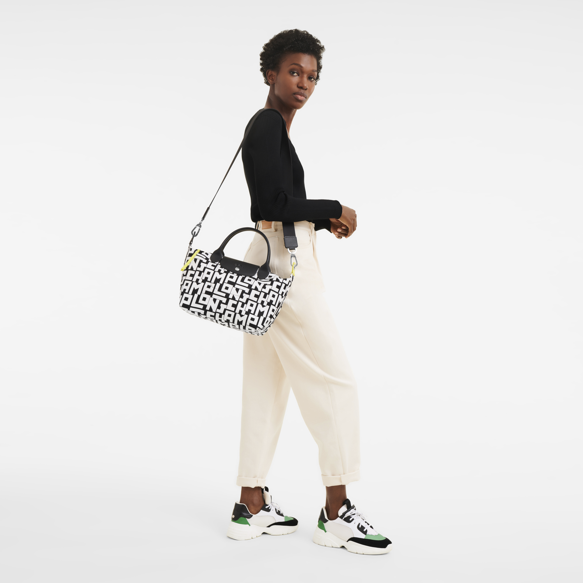 Le Pliage LGP Handtasche L, Schwarz/Weiss