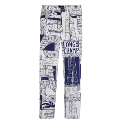 Trousers , Navy - Printed cotton
