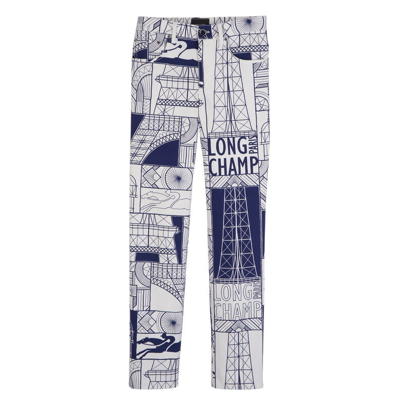 Broek , Marineblauw - Bedrukt katoen  - Weergave 1 van  6