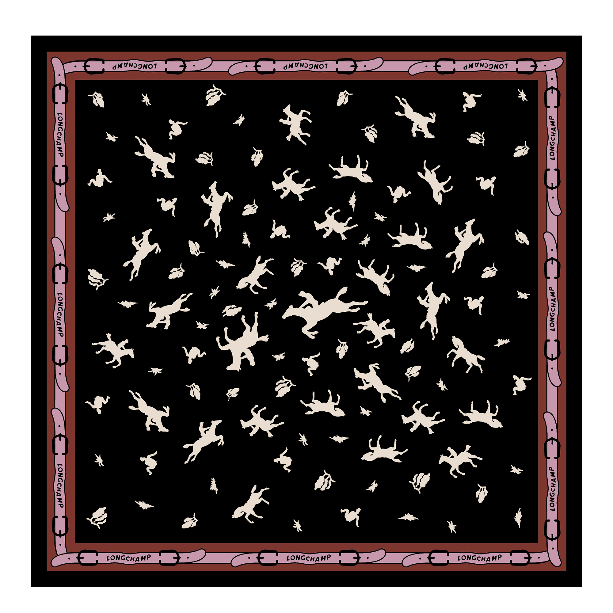 Longchamp 80's Silk scarf 50, Black/Ivory