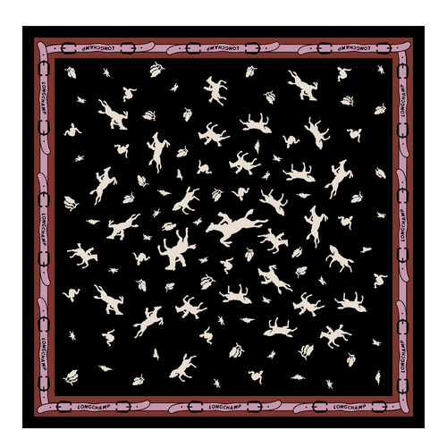 Longchamp 80's Silk scarf 50 , Black/Ivory - OTHER - View 1 of 2