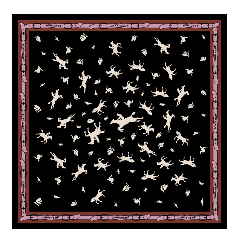 Longchamp 80's Silk scarf 50 , Black/Ivory - OTHER  - View 1 of 2