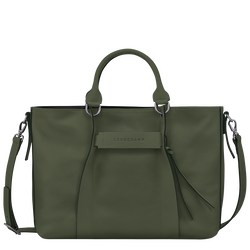 Longchamp 3D Tas met handgreep aan de bovenkant L , Kaki - Leder