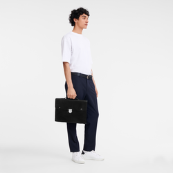 Le Foulonné S Briefcase , Black - Leather