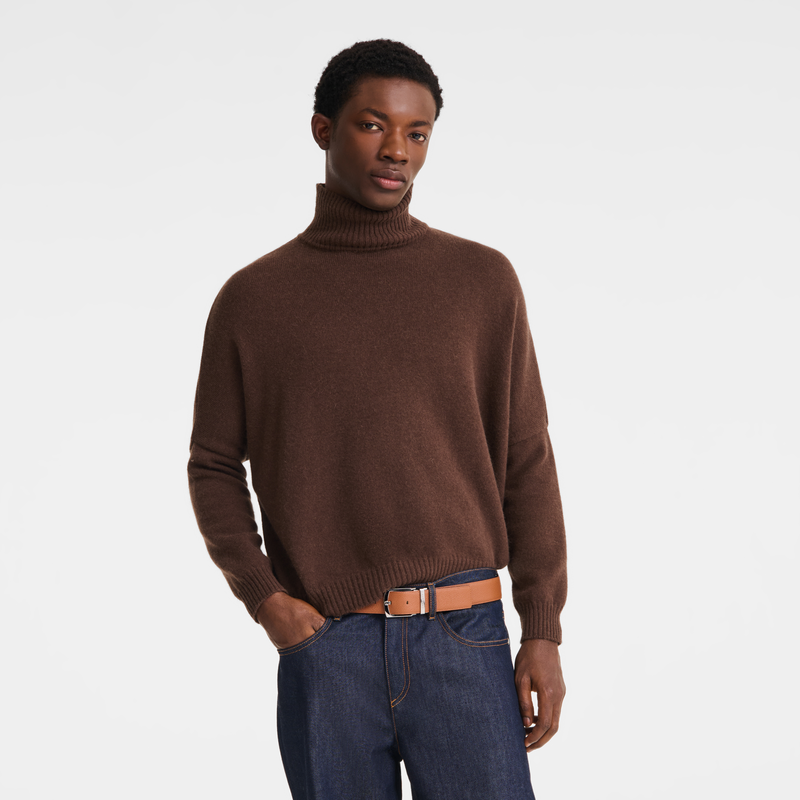 Le Foulonn&eacute; Men's belt , Caramel/Black - Leather  - View 2 of 4