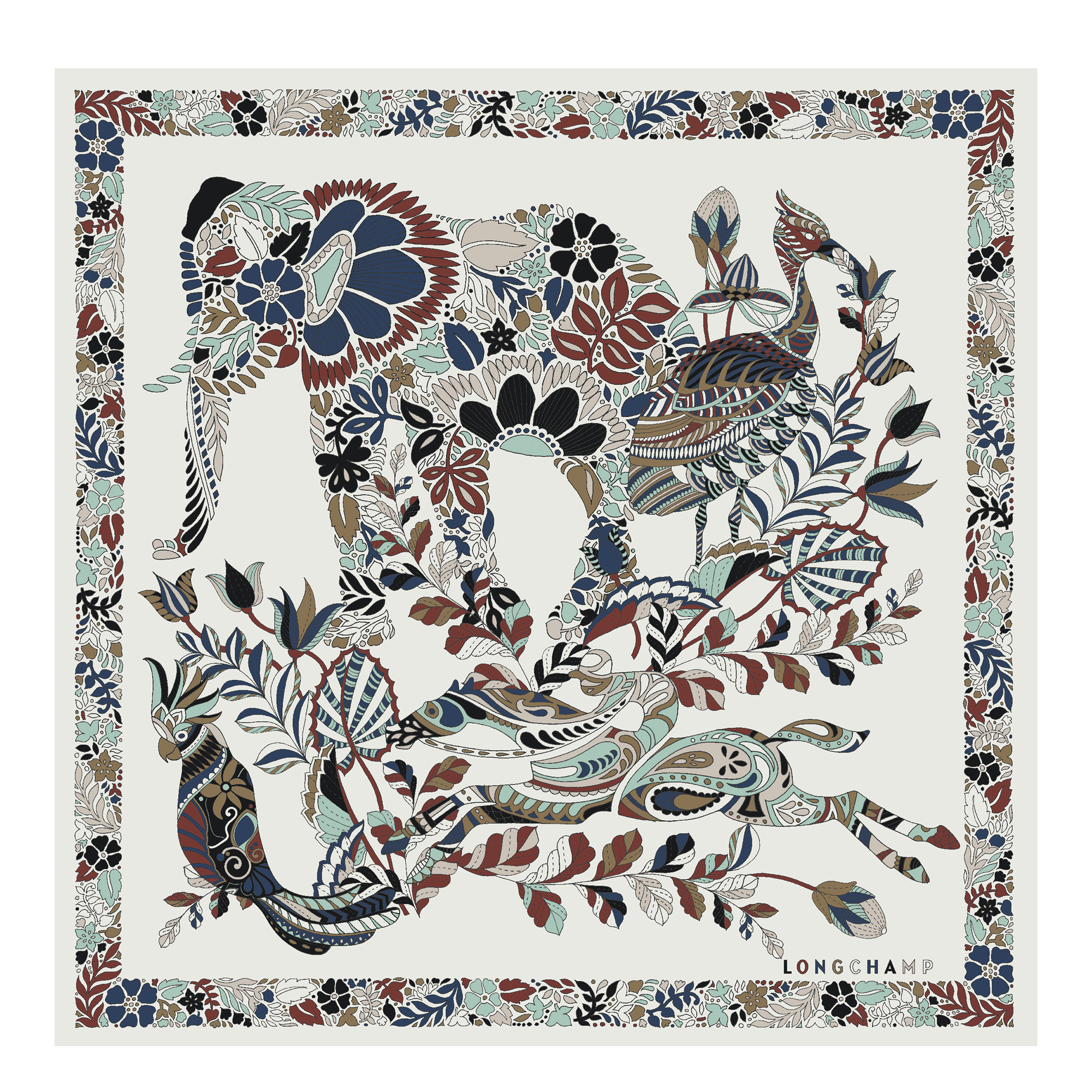 シルクスカーフ 50X50cm, アイボリー - ビュー 1:
        2 - 拡大 ロンシャン フォレスト シルクスカーフ 50X50cm, アイボリー