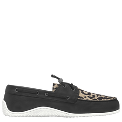 Longboat Loafer , Black/Beige - Leather