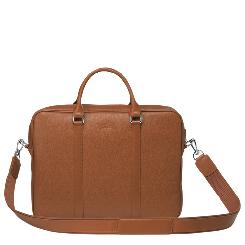 LONGCHAMP Unisex Cognac Brown Tan Leather Top Handle Shoulder Briefcase  FRANCE