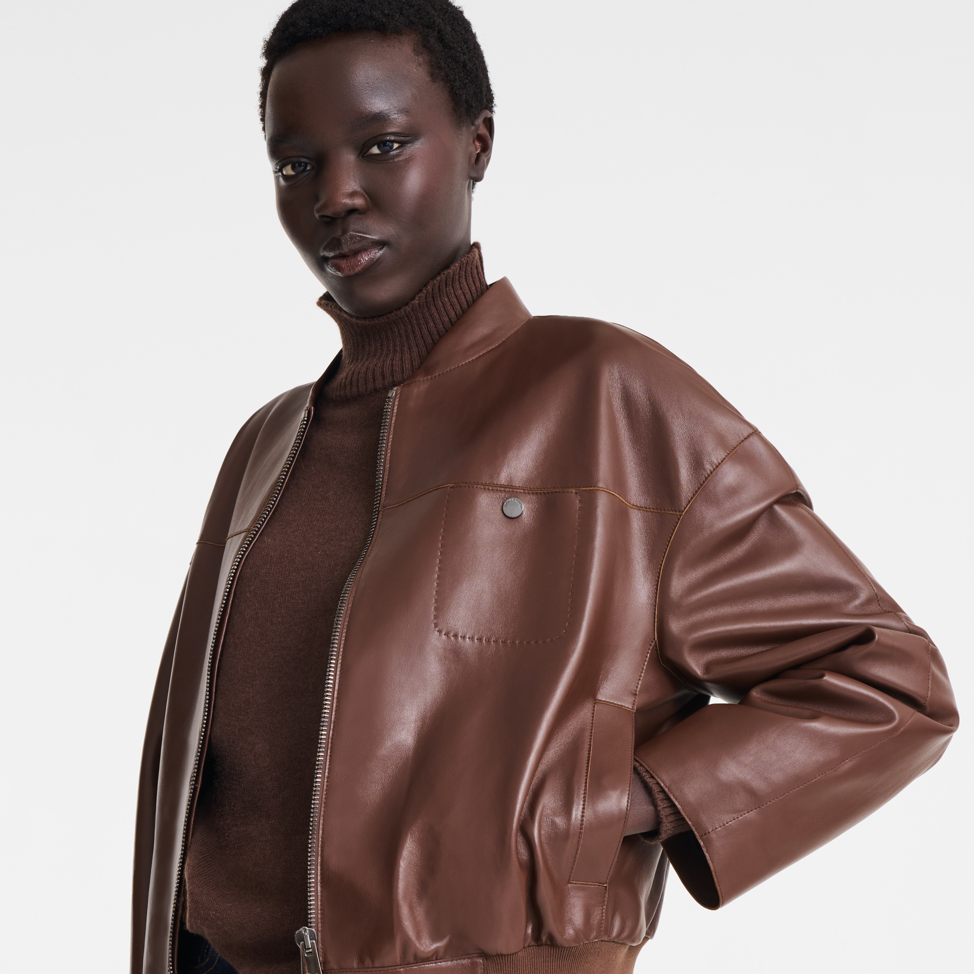Jacket Coffee - Leather 4 US | Longchamp US Jacket Coffee - Leather 4 US | Longchamp US