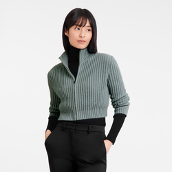 Zip collar short cardigan , Celadon - Knit