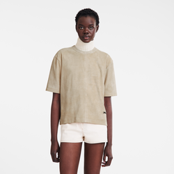 Short leather top , Linen - Leather