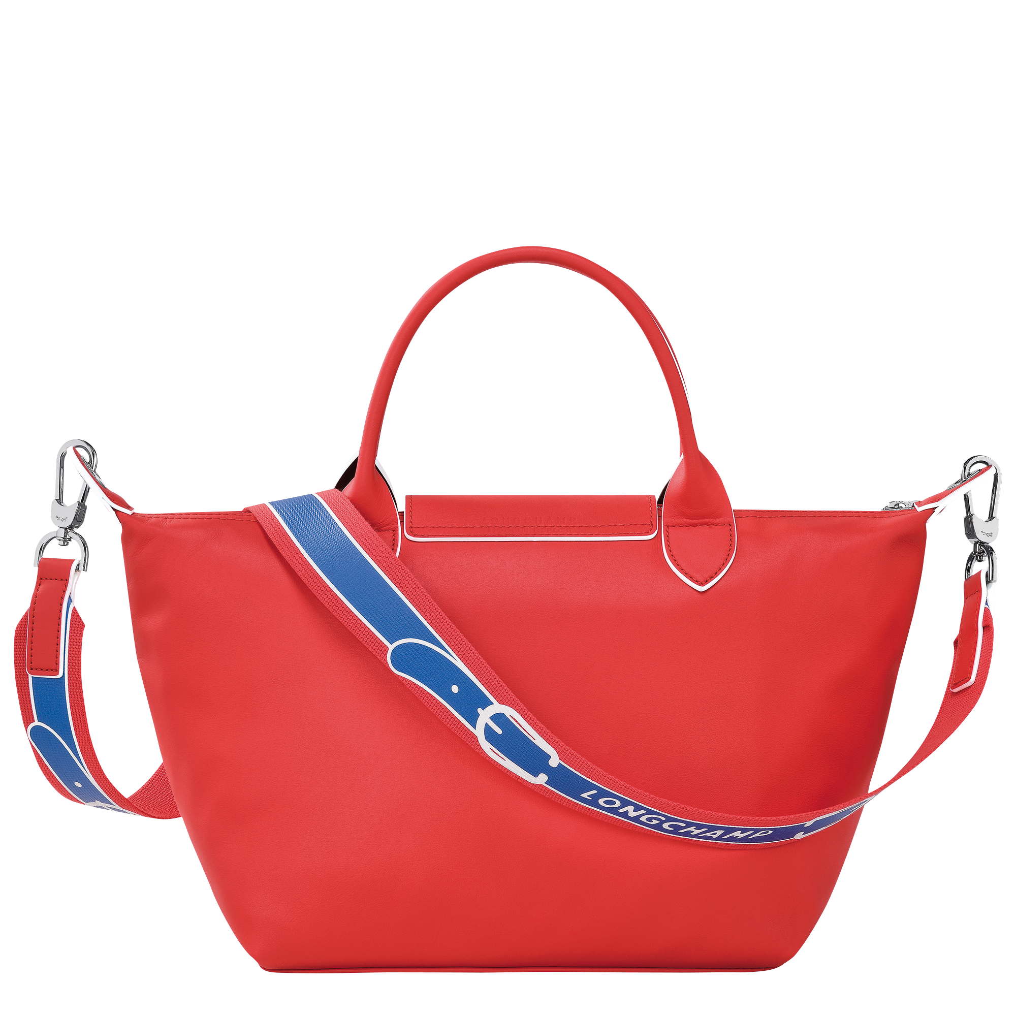 Longchamp Le Pliage Leather Top Handle Leather Tote Handbag in Red