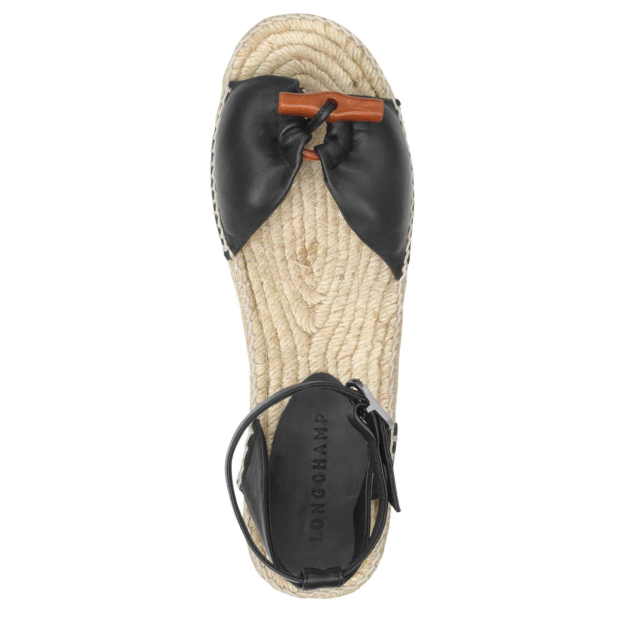 Espadrilles compensées Roseau Cuir Noir Longchamp FR