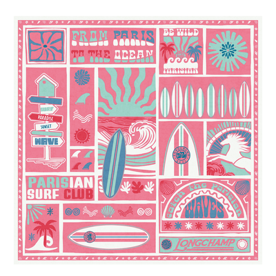 Foulard di seta 90 Parisian Surf Club , Seta - Gamberetto