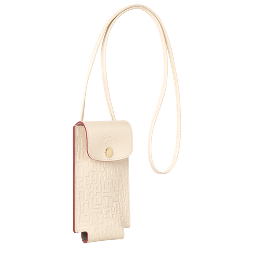 Le Pliage Cuir LGP Phone case with leather lace, Ecru
