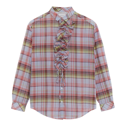 Shirt , Sky Blue - Plaid cotton voile