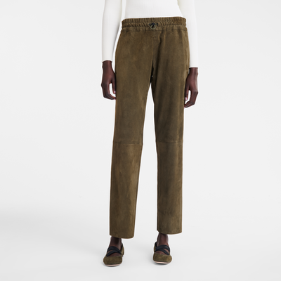 null Leather straight pants, Khaki