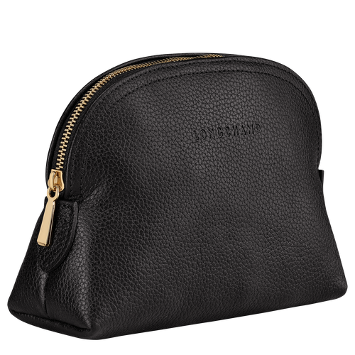 Longchamp Le Foulonne leather clutch pouch in black color