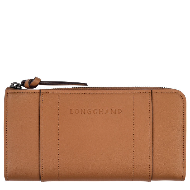 Portefeuille zipp&eacute; Longchamp 3D , Cuir - Naturel  - Vue 1 de 2