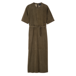 Leather long dress , Khaki - Leather