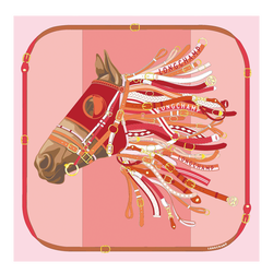 Tête de cheval Zijden sjaal 90 , Tomaatkleurig - Zijde