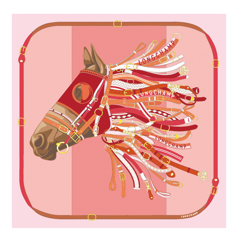 Tête de cheval Zijden sjaal 90 , Tomaatkleurig - Zijde  - Weergave 1 van  2