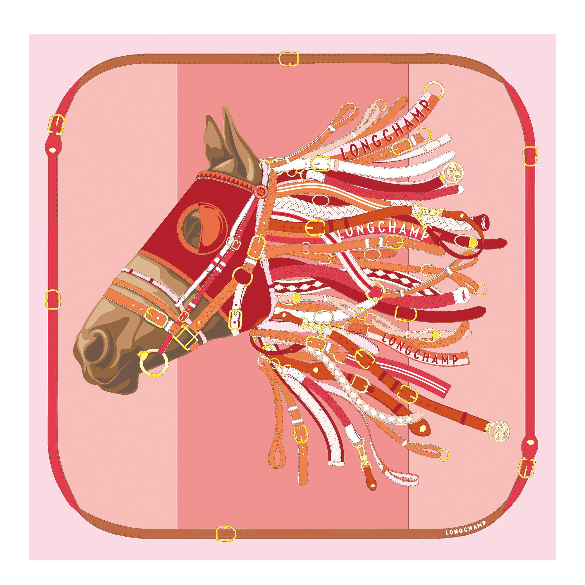 Tête de cheval Silk scarf 90, Tomato