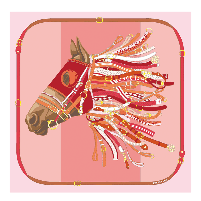 Tête de cheval Zijden sjaal 90 , Tomaatkleurig - Zijde  - Weergave 1 van  2