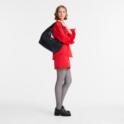 Le Pliage Xtra Hobotas L , Zwart - Leder