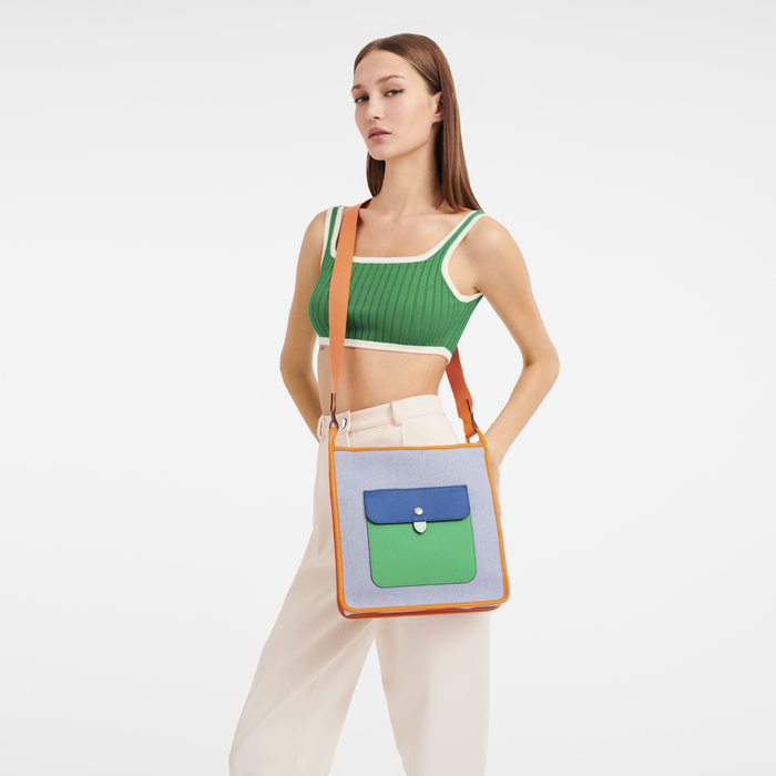 Le Foulonné Zipped crossbody bag L, Blue/Orange