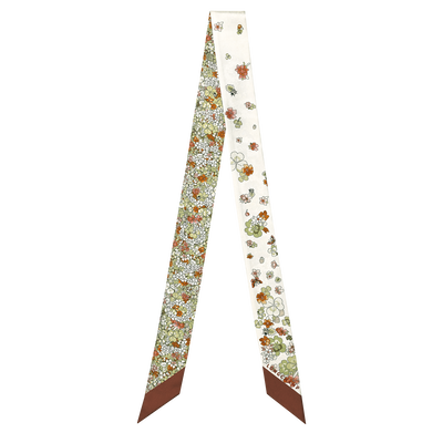 Bandeau Frise Fleurie , Soie - Cognac