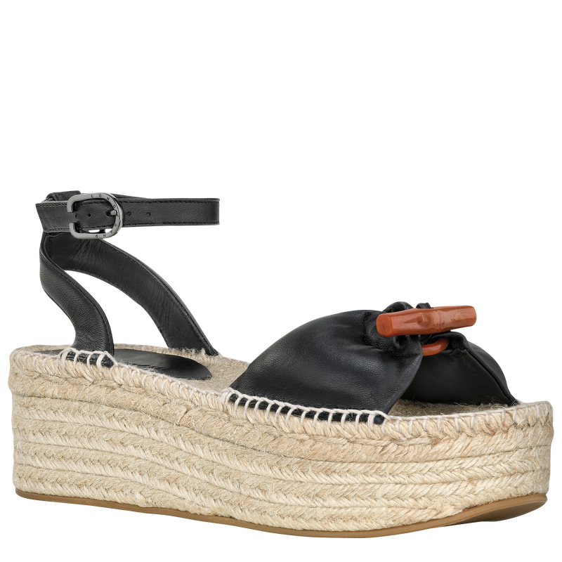 Le Roseau Wedge espadrilles , Black - Leather  - View 3 of  4