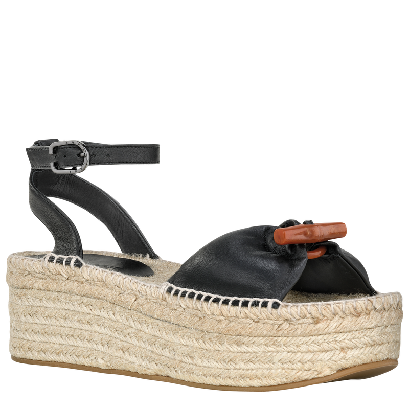 Roseau Wedge espadrilles Black Leather Longchamp US
