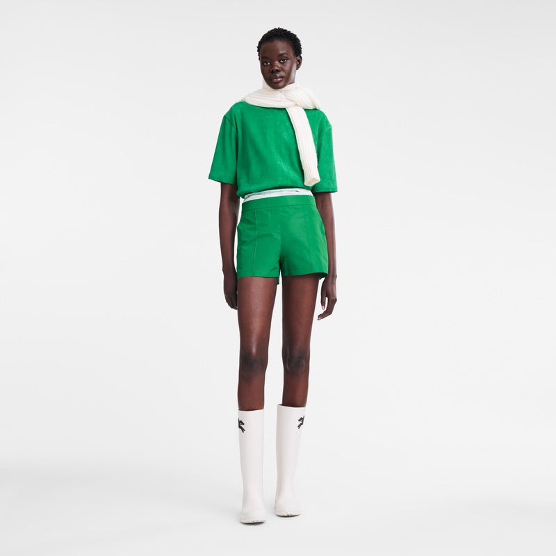 Short pants with belt patch , Green - Technical taffeta  - View 2 of  4