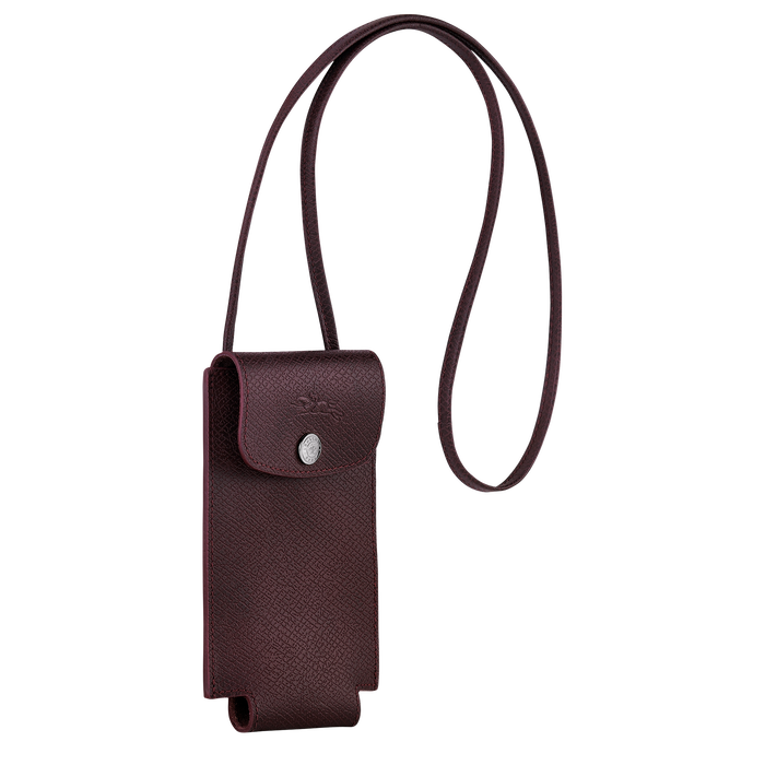 Le Pliage Green Phone case with leather lace, Burgundy