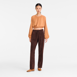 Leather straight pants , Mocha - Leather