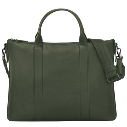 Longchamp 3D Briefcase , Khaki - Leather