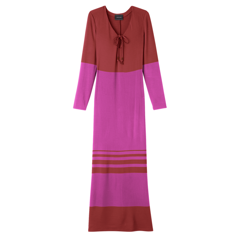 Lange jurk , Hortensia/Bruin - Jersey  - Weergave 1 van  1