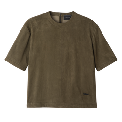 Short leather top , Khaki - Leather