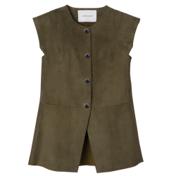 Sleeveless jacket , Khaki - Leather