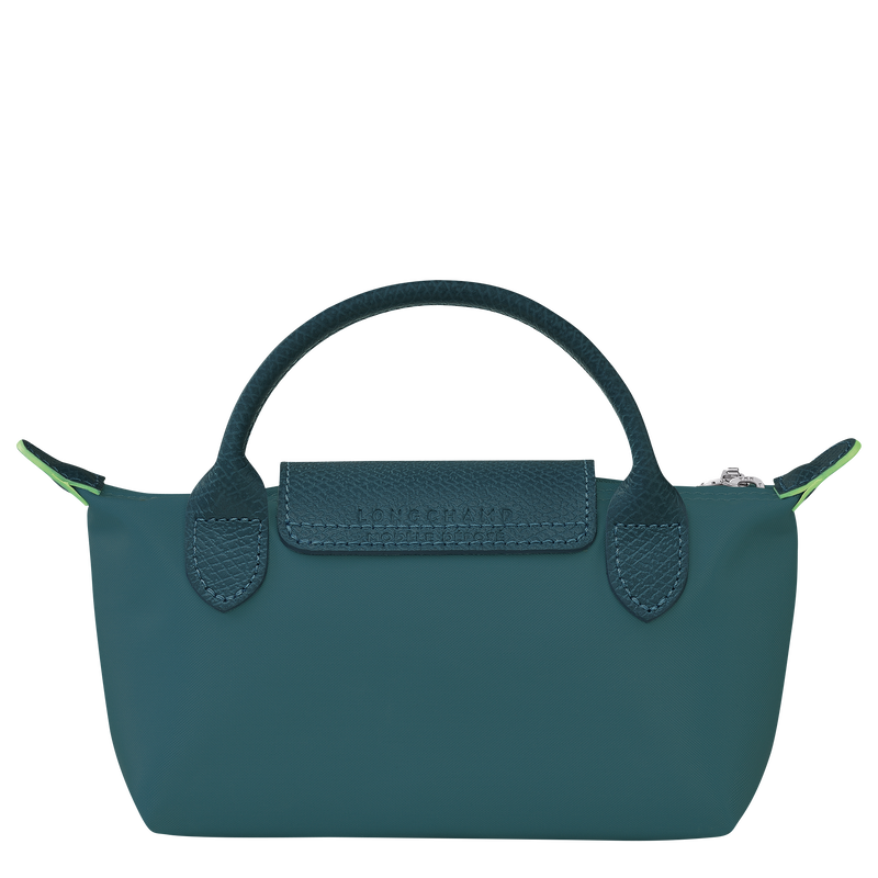 Le Pliage Green Pouch with handle , Peacock - Recycled canvas  - View 3 of  4